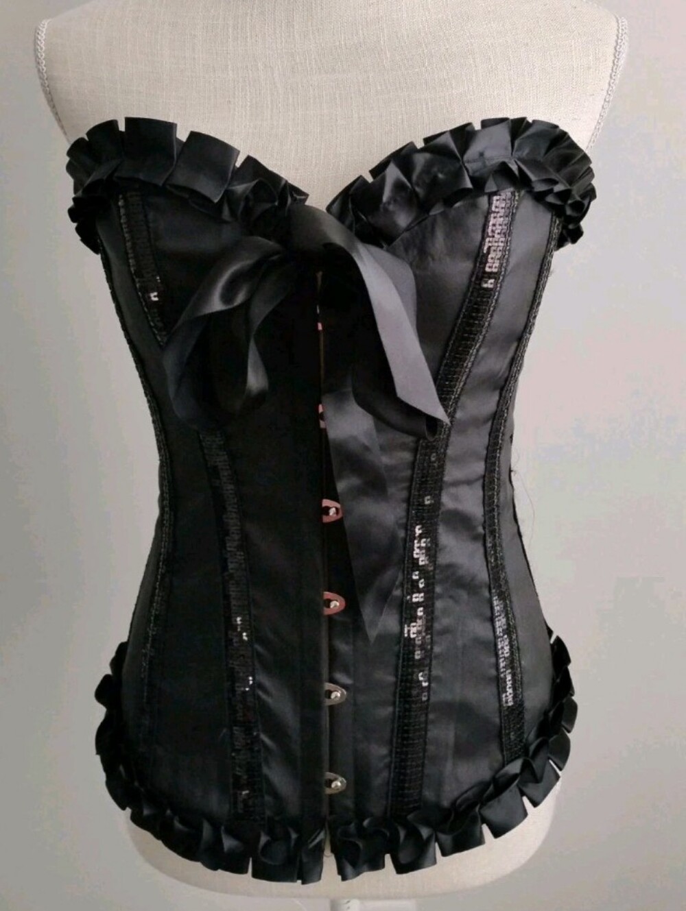 Adore Me Sequin & Satin Lace-Up Corset Ruffled Neck/Hem Women's Size M Sexy